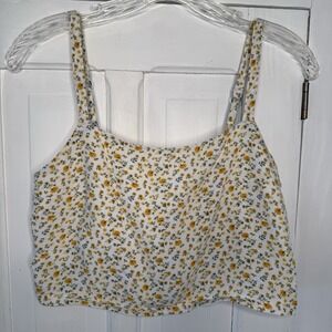 Hollister Size Small White Yellow Floral Print Tie Back Bandeau Crop Tank Top
